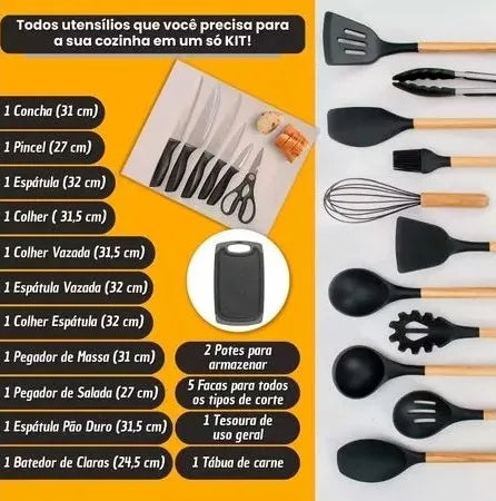 Kit Utensílios de Cozinha jogo completo 19 peças