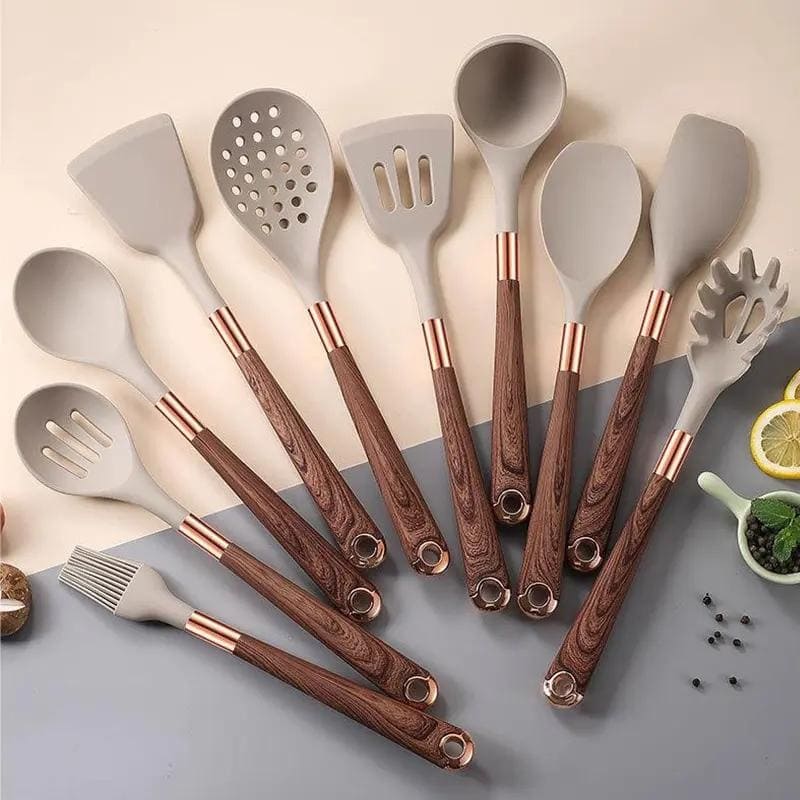 Kit Utensílios de Cozinha Silicone 10 Peças Com Organizador Rose  - Zafer